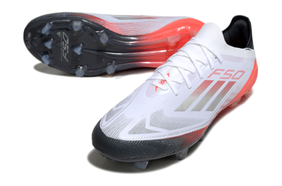 Men's Adidas F50 Elite FG Firm Ground Low-Tops Football Boots - White/Silver/Red/Black