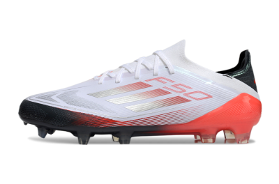 Men's Adidas F50 Elite FG Firm Ground Low-Tops Football Boots - White/Silver/Red/Black