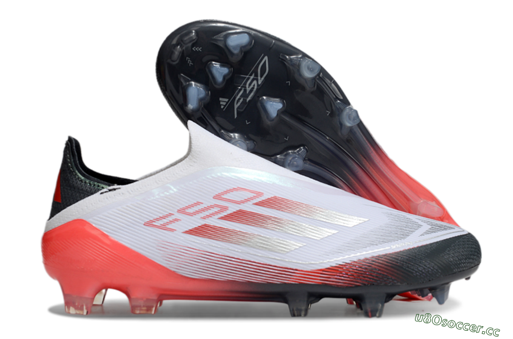 Men's Adidas F50 Elite Laceless FG Firm Ground Low-Tops Football Boots - White/Silver/Red/Black 2