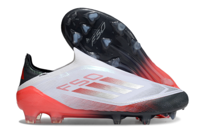 Men's Adidas F50 Elite Laceless FG Firm Ground Low-Tops Football Boots - White/Silver/Red/Black