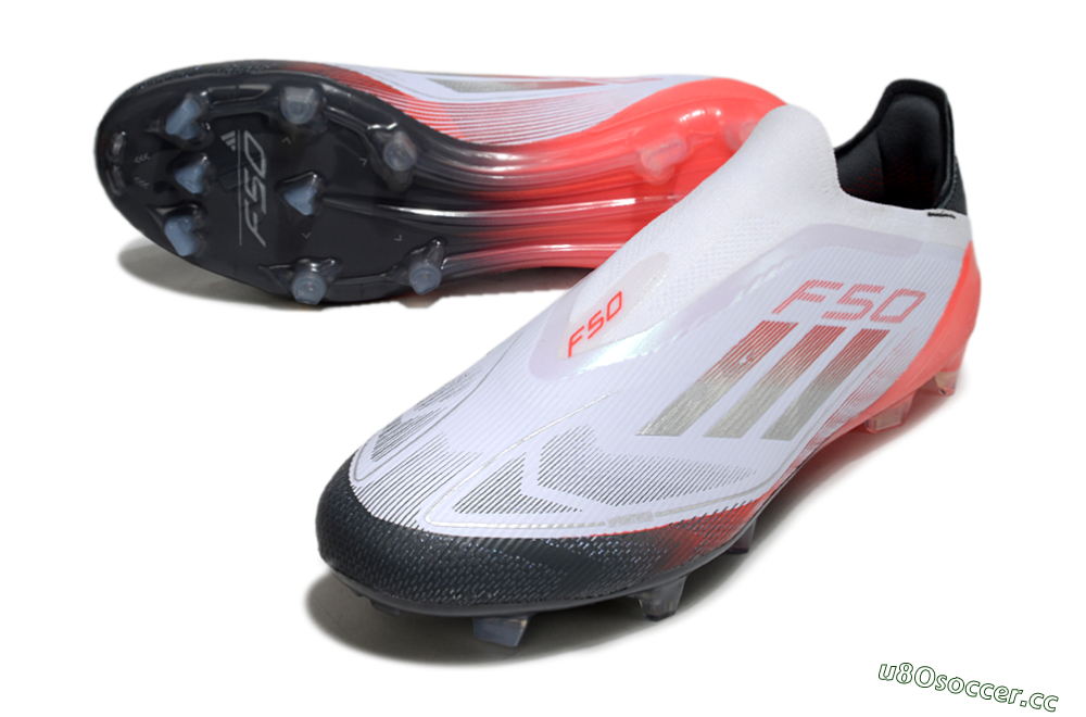 Men's Adidas F50 Elite Laceless FG Firm Ground Low-Tops Football Boots - White/Silver/Red/Black 3