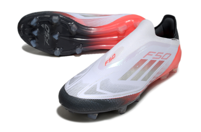 Men's Adidas F50 Elite Laceless FG Firm Ground Low-Tops Football Boots - White/Silver/Red/Black
