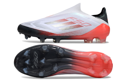 Men's Adidas F50 Elite Laceless FG Firm Ground Low-Tops Football Boots - White/Silver/Red/Black