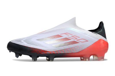 Men's Adidas F50 Elite Laceless FG Firm Ground Low-Tops Football Boots - White/Silver/Red/Black
