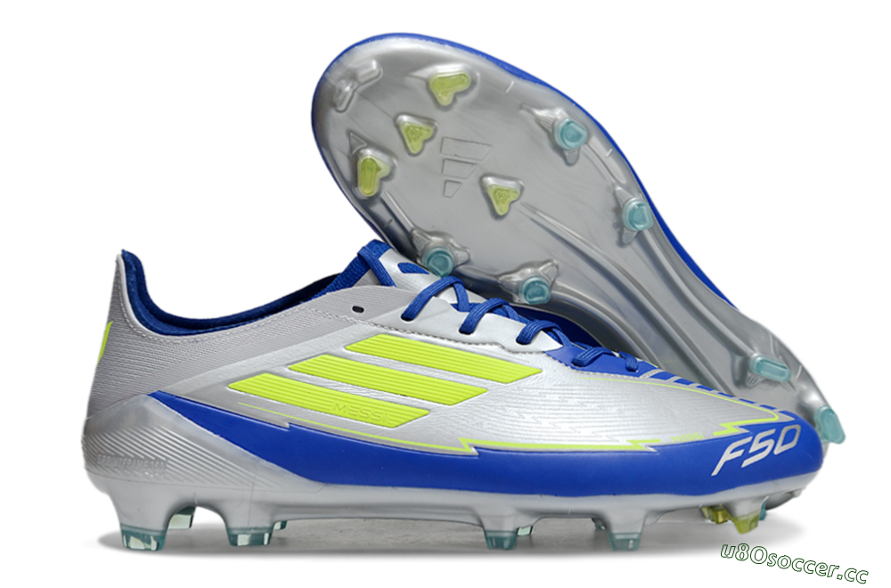 Men's Adidas F50 Elite FG Firm Ground Low-Tops Football Boots - Silver/Yellow/Blue 2
