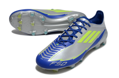 Men's Adidas F50 Elite FG Firm Ground Low-Tops Football Boots - Silver/Yellow/Blue