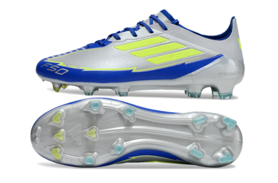 Men's Adidas F50 Elite FG Firm Ground Low-Tops Football Boots - Silver/Yellow/Blue