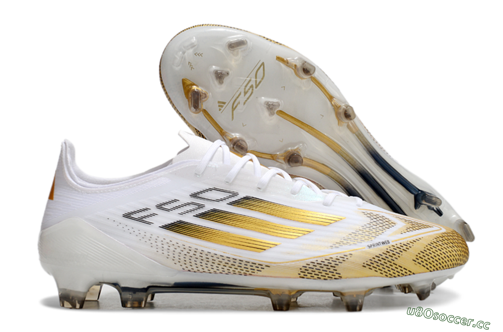 Men's Adidas F50 Elite FG Firm Ground Low-Tops Football Boots - White/Gold/Black 2