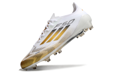 Men's Adidas F50 Elite FG Firm Ground Low-Tops Football Boots - White/Gold/Black