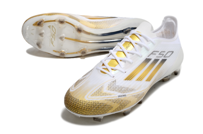 Men's Adidas F50 Elite FG Firm Ground Low-Tops Football Boots - White/Gold/Black