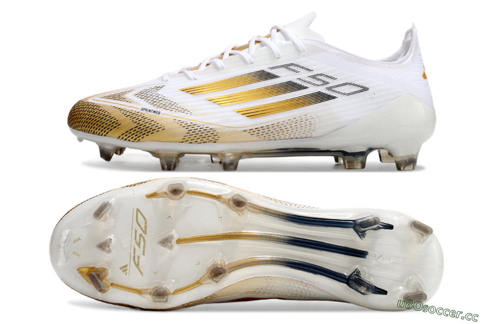 Men's Adidas F50 Elite FG Firm Ground Low-Tops Football Boots - White/Gold/Black 1