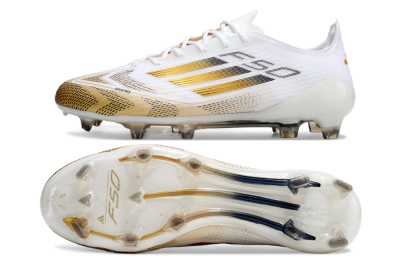 Men's Adidas F50 Elite FG Firm Ground Low-Tops Football Boots - White/Gold/Black