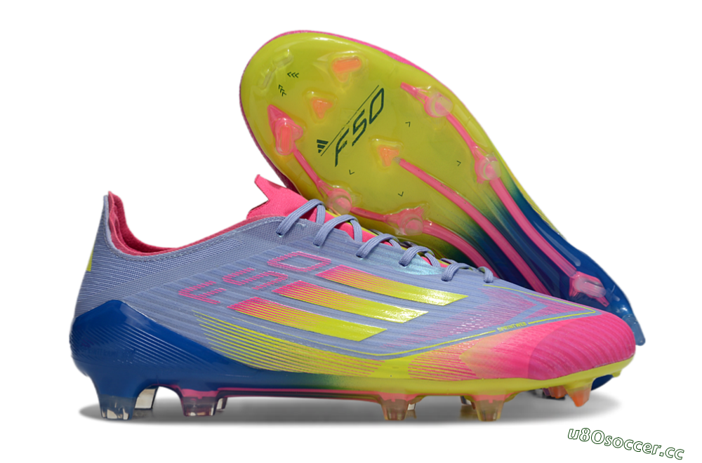 Men's Adidas F50 Elite FG Firm Ground Low-Tops Football Boots - Blue/Pink/Yellow 2