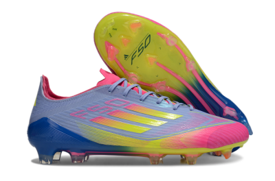 Men's Adidas F50 Elite FG Firm Ground Low-Tops Football Boots - Blue/Pink/Yellow