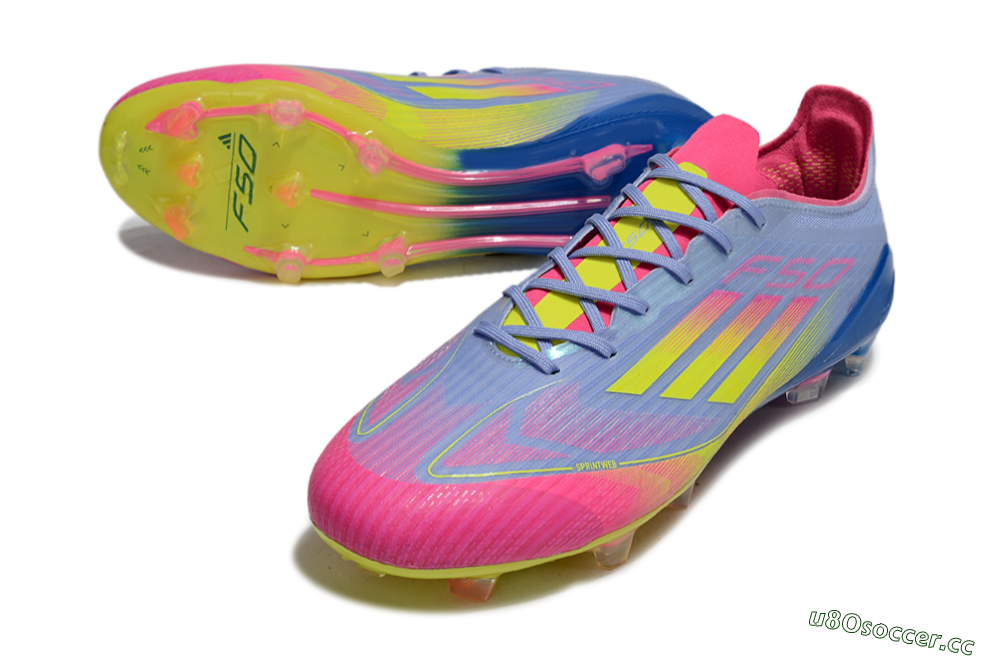 Men's Adidas F50 Elite FG Firm Ground Low-Tops Football Boots - Blue/Pink/Yellow 3