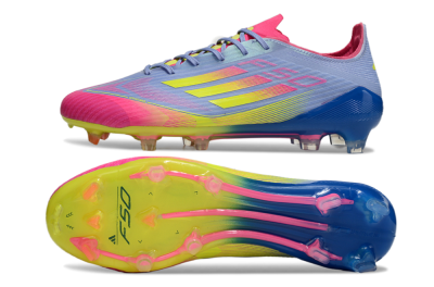 Men's Adidas F50 Elite FG Firm Ground Low-Tops Football Boots - Blue/Pink/Yellow