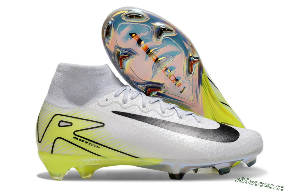 Unisex Nike Air Zoom Mercurial Superfly 10 Elite FG Firm Ground High-Tops Football Boots - White/Black/Yellow 2