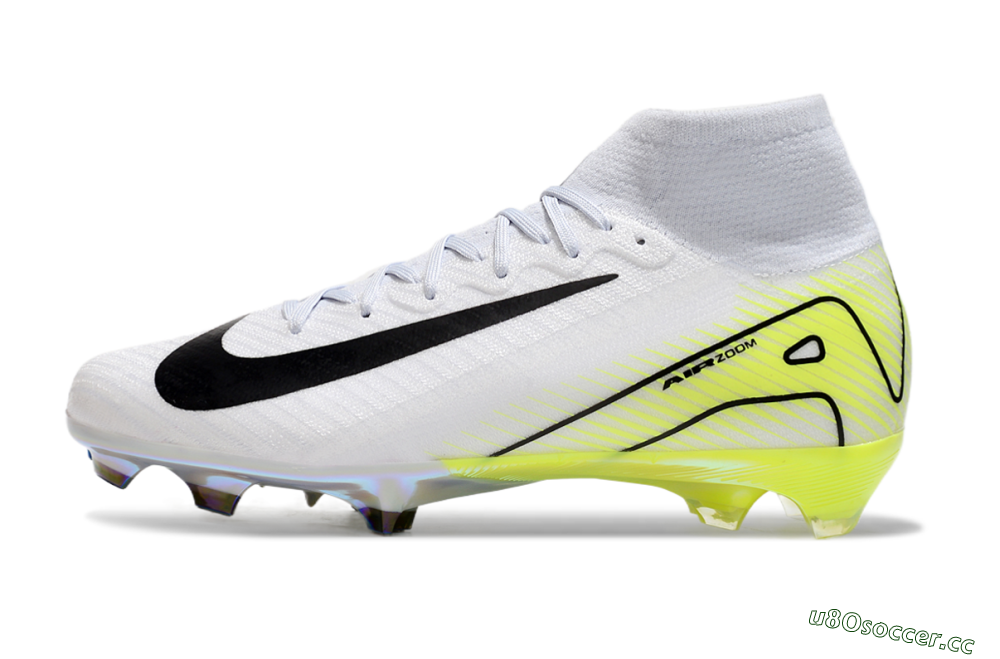 Unisex Nike Air Zoom Mercurial Superfly 10 Elite FG Firm Ground High-Tops Football Boots - White/Black/Yellow 0