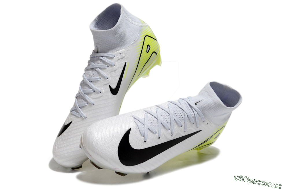 Unisex Nike Air Zoom Mercurial Superfly 10 Elite FG Firm Ground High-Tops Football Boots - White/Black/Yellow 3