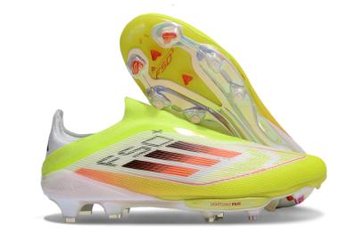 Men's Adidas F50+ Elite Lightstrike Laceless FG Firm Ground Low-Tops Football Boots - Yellow/White/Black