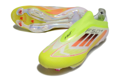 Men's Adidas F50+ Elite Lightstrike Laceless FG Firm Ground Low-Tops Football Boots - Yellow/White/Black
