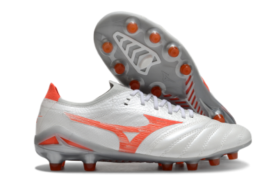 Men's Mizuno Morelia Neo 4 Bate FG Firm Ground Low-Tops Football Boots - White/Red/Grey