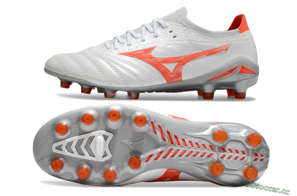 Men's Mizuno Morelia Neo 4 Bate FG Firm Ground Low-Tops Football Boots - White/Red/Grey 1