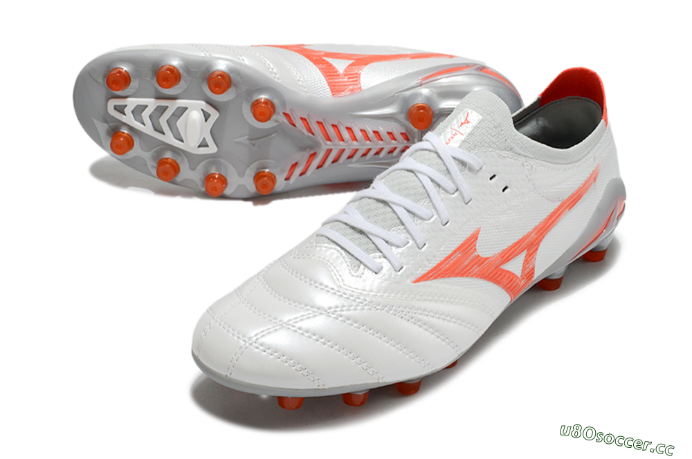 Men's Mizuno Morelia Neo 4 Bate FG Firm Ground Low-Tops Football Boots - White/Red/Grey 3