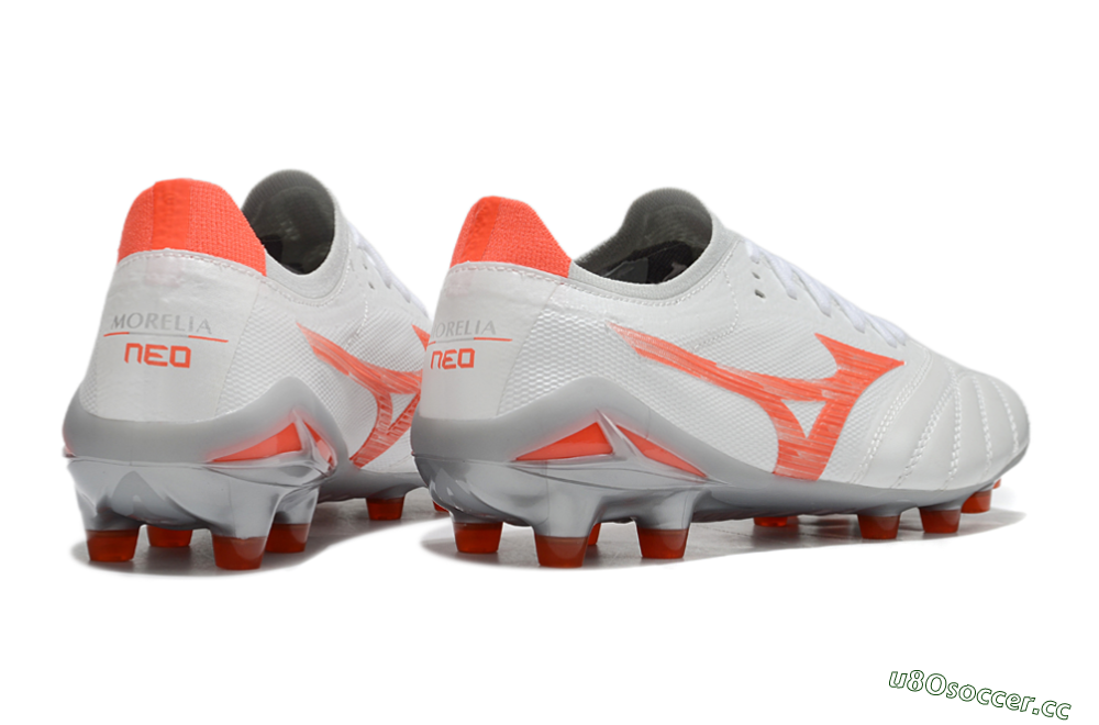 Men's Mizuno Morelia Neo 4 Bate FG Firm Ground Low-Tops Football Boots - White/Red/Grey 6
