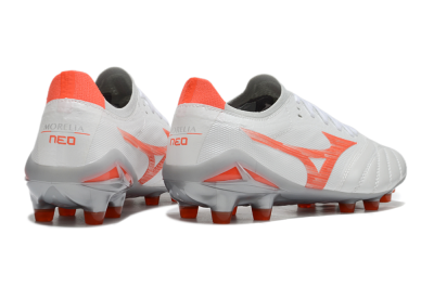 Men's Mizuno Morelia Neo 4 Bate FG Firm Ground Low-Tops Football Boots - White/Red/Grey