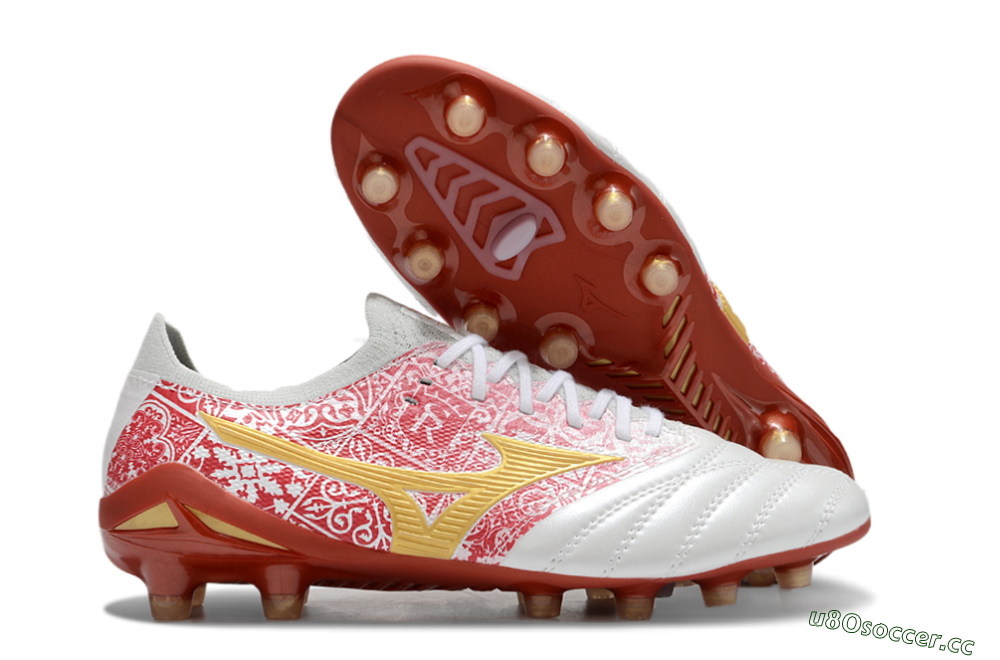Men's Mizuno Morelia Neo 4 Bate FG Firm Ground Low-Tops Football Boots - White/Red/Yellow 2