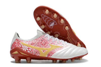 Men's Mizuno Morelia Neo 4 Bate FG Firm Ground Low-Tops Football Boots - White/Red/Yellow