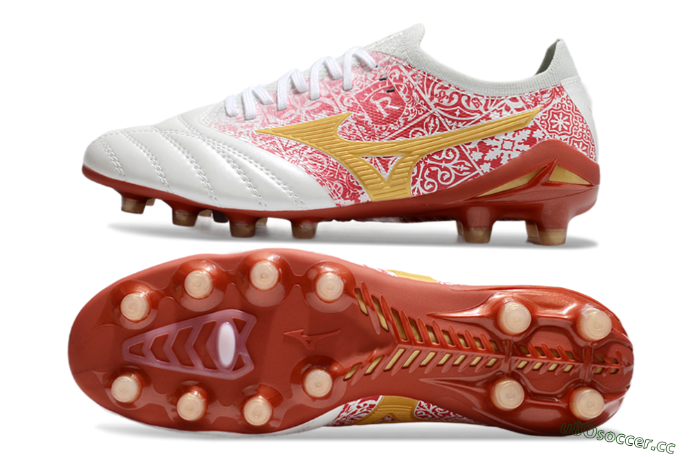 Men's Mizuno Morelia Neo 4 Bate FG Firm Ground Low-Tops Football Boots - White/Red/Yellow 1