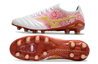 Men's Mizuno Morelia Neo 4 Bate FG Firm Ground Low-Tops Football Boots - White/Red/Yellow
