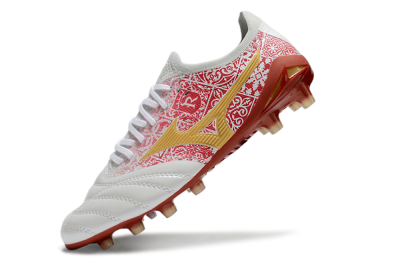 Men's Mizuno Morelia Neo 4 Bate FG Firm Ground Low-Tops Football Boots - White/Red/Yellow