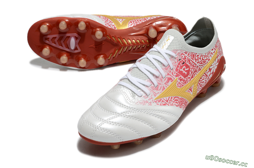 Men's Mizuno Morelia Neo 4 Bate FG Firm Ground Low-Tops Football Boots - White/Red/Yellow 3