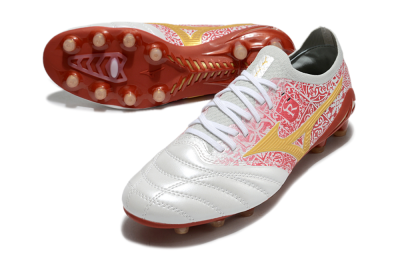 Men's Mizuno Morelia Neo 4 Bate FG Firm Ground Low-Tops Football Boots - White/Red/Yellow