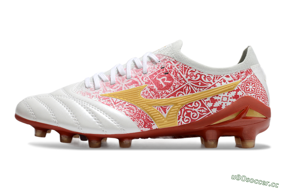 Men's Mizuno Morelia Neo 4 Bate FG Firm Ground Low-Tops Football Boots - White/Red/Yellow 0