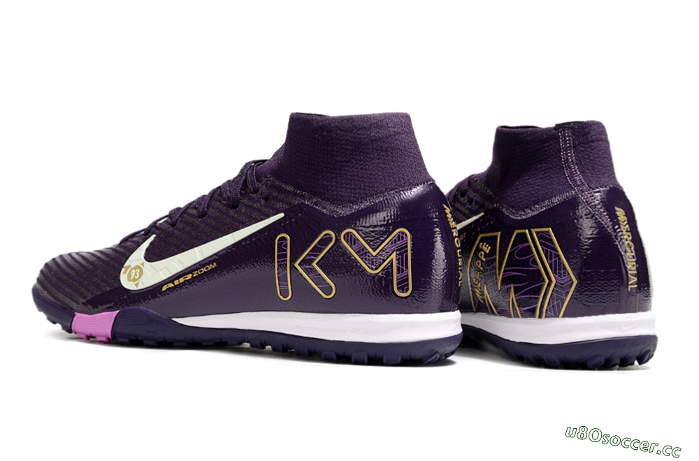 Unisex Nike Air Zoom Mercurial Superfly 10 Elite TF Artificial Turf High-Tops Football Shoes - Purple/White/Gold 5