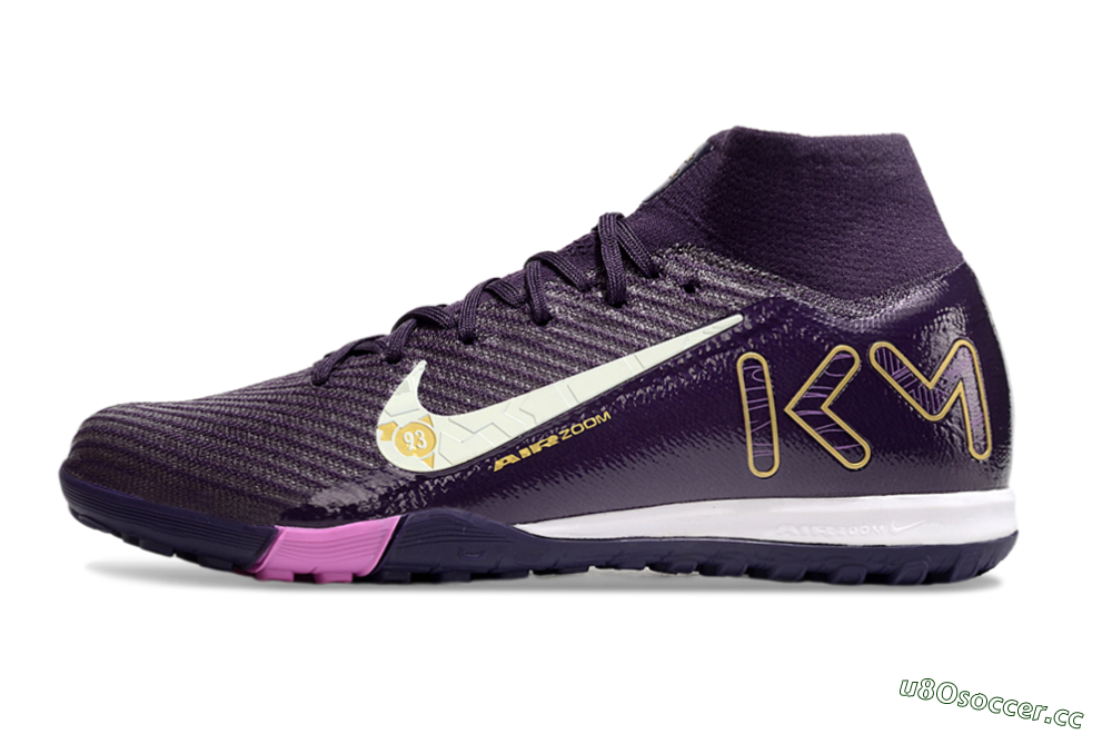 Unisex Nike Air Zoom Mercurial Superfly 10 Elite TF Artificial Turf High-Tops Football Shoes - Purple/White/Gold 0