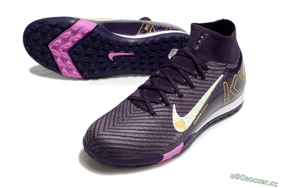 Unisex Nike Air Zoom Mercurial Superfly 10 Elite TF Artificial Turf High-Tops Football Shoes - Purple/White/Gold 3