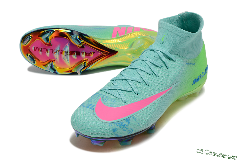Men's Nike Air Zoom Mercurial Superfly 10 Elite FG Firm Ground High-Tops Football Boots - Jade/Pink/Blue 3