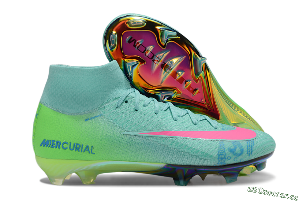 Men's Nike Air Zoom Mercurial Superfly 10 Elite FG Firm Ground High-Tops Football Boots - Jade/Pink/Blue 2