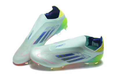 Men's Adidas F50 Elite Laceless FG Firm Ground Low-Tops Football Boots - Jade/Blue/Pink/Yellow