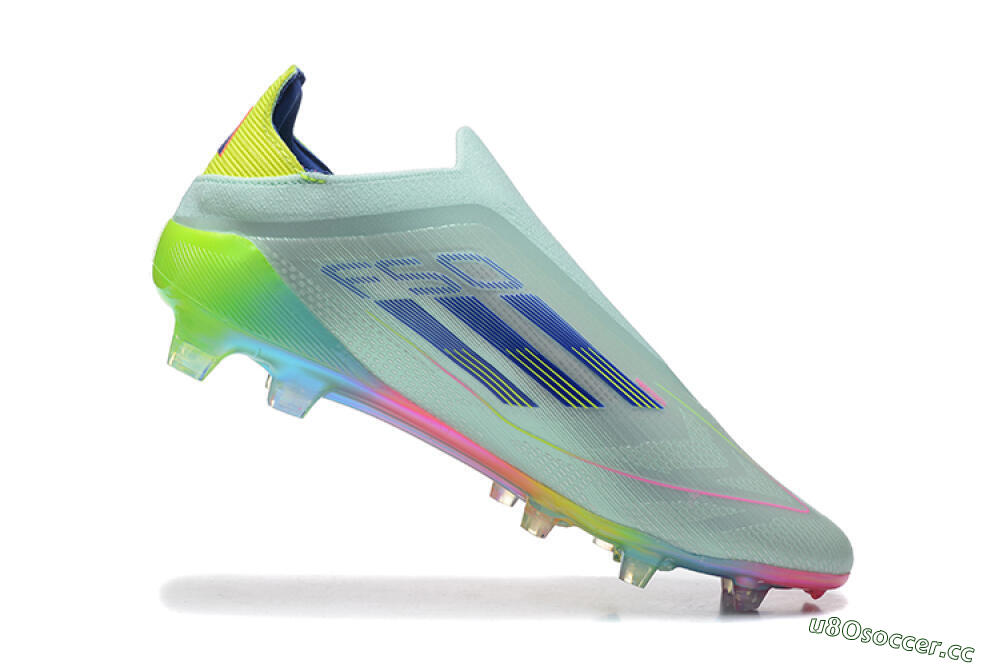Men's Adidas F50 Elite Laceless FG Firm Ground Low-Tops Football Boots - Jade/Blue/Pink/Yellow 7