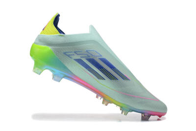 Men's Adidas F50 Elite Laceless FG Firm Ground Low-Tops Football Boots - Jade/Blue/Pink/Yellow