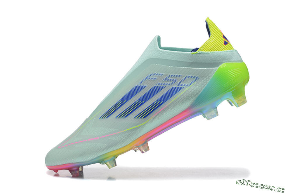 Men's Adidas F50 Elite Laceless FG Firm Ground Low-Tops Football Boots - Jade/Blue/Pink/Yellow 8