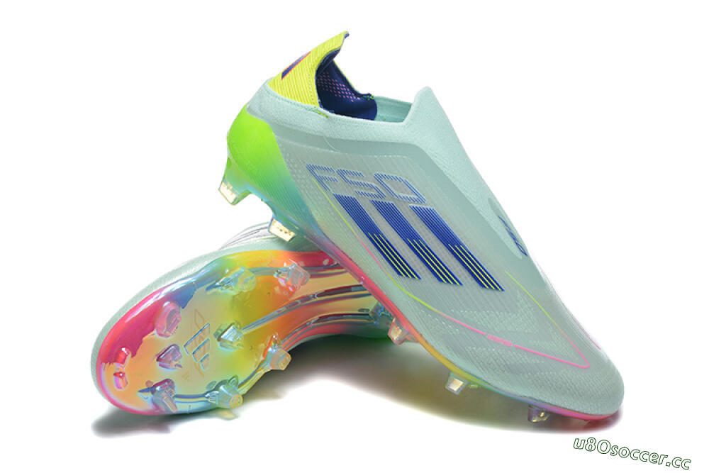 Men's Adidas F50 Elite Laceless FG Firm Ground Low-Tops Football Boots - Jade/Blue/Pink/Yellow 4