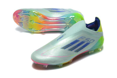 Men's Adidas F50 Elite Laceless FG Firm Ground Low-Tops Football Boots - Jade/Blue/Pink/Yellow