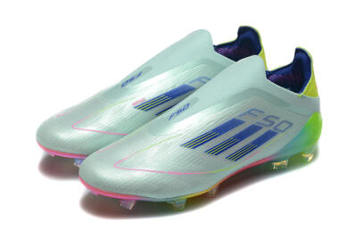 Men's Adidas F50 Elite Laceless FG Firm Ground Low-Tops Football Boots - Jade/Blue/Pink/Yellow